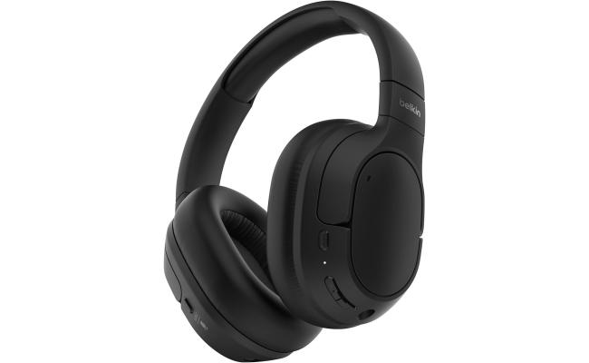 Belkin SoundForm Isolate Active Noise-Cancelling Wireless Headphones, over ear headphones with mic, Bluetooth headphones with 60H playtime, deep bass, CloudCushion ear cups for travel, home, office - Black